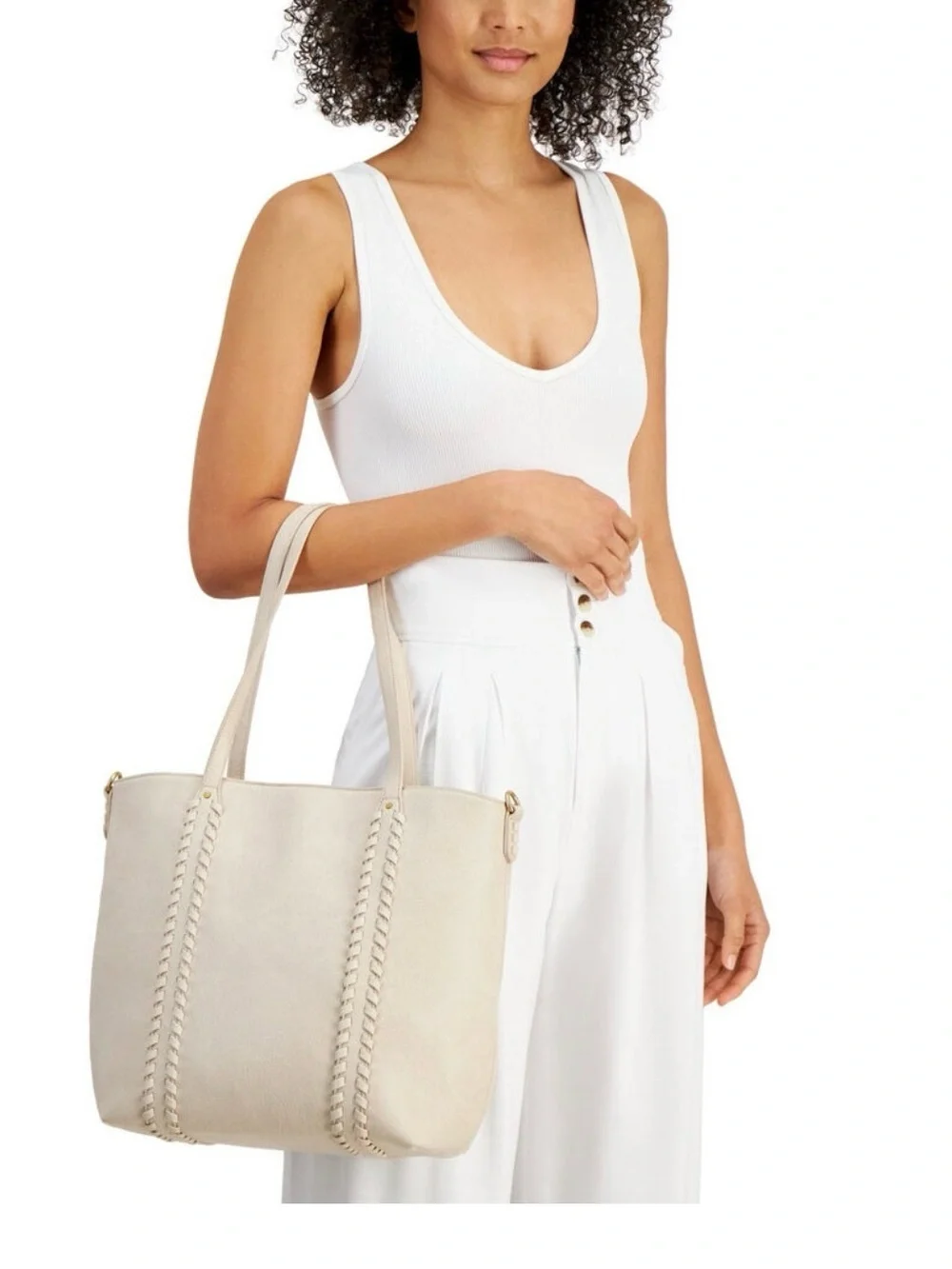 NEW WOMEN’S Style & Co Alabaster Whipstitch Braided Front Tote
